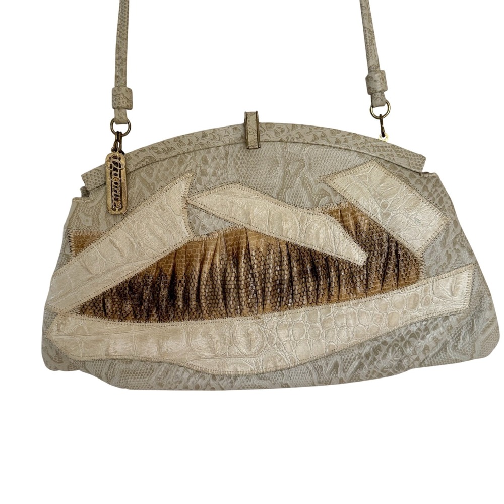 Vintage Original by Caprice 80s Snakeskin Patchwork Shoulder Bag Cream Tan USA